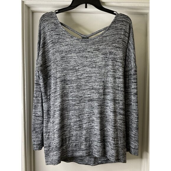 Athleta Pose Layered Long Sleeve Gray Open T-Back Top Size M - Picture 1 of 6